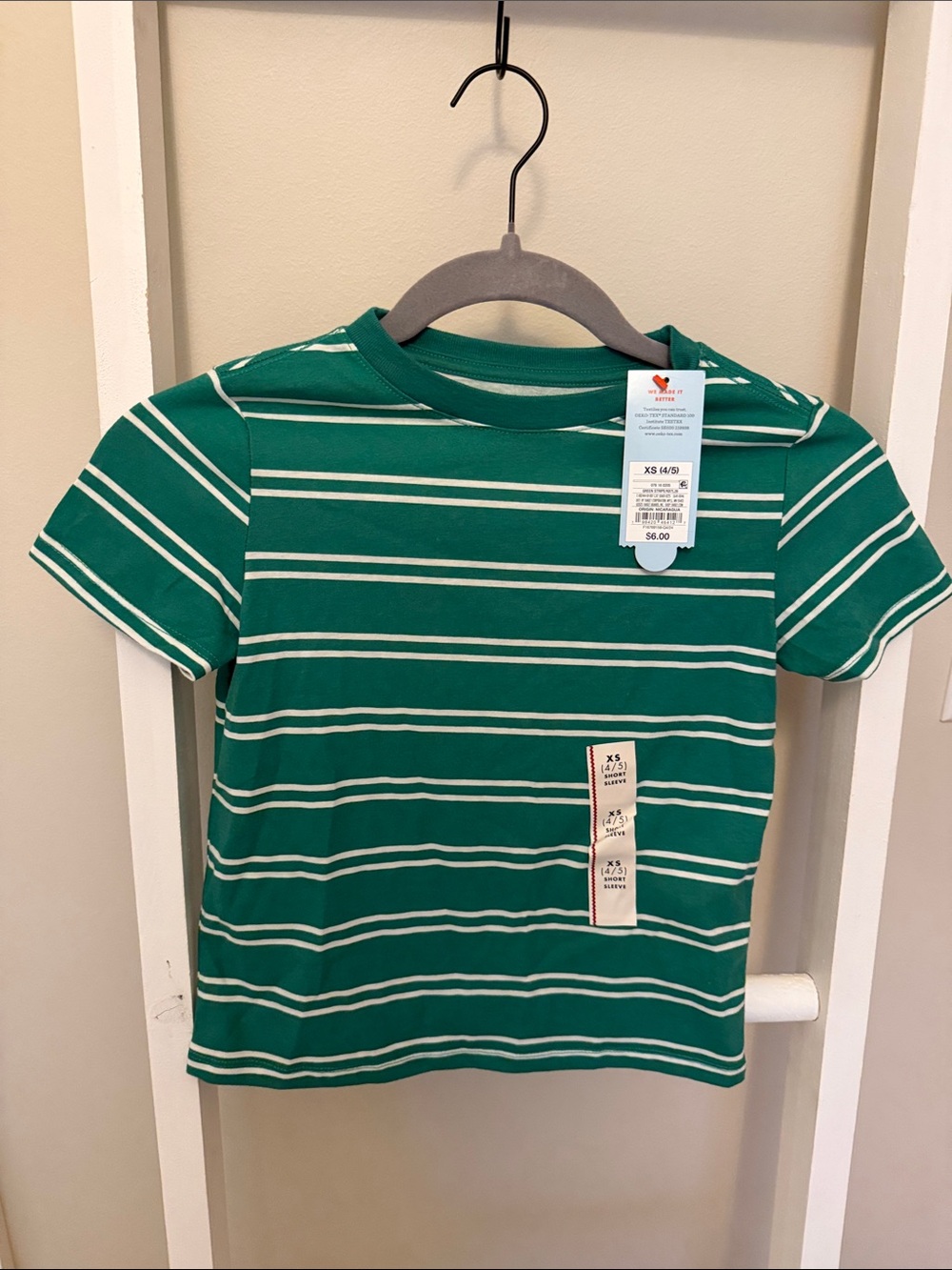 Cat & Jack Green and White Striped Short Sleeve Tee